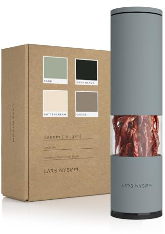 LARS NYSØM Moulin à Chili avec Lame de coupe en Acier Inoxydable I Coupe Chili Premium I Moulin à Épices Design (Ash Gray)
