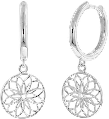 trendor Damen-Ohrringe Lebensblume Silber 925 Klapp-Creolen modischer Ohrschmuck für Frauen, elegante Geschenkidee und auffälliges Accessoire, 15920