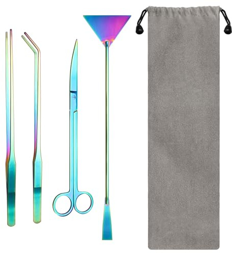Zhaoyao 4 in 1 Aquarium Aquascape Tools Kit, Stainless Steel, Colorful | Anti-Rust Aquatic Plant Aquascaping Tool Tweezers Scissors Spatula for Aquarium Tank Clean Fish Tank Aquascape Tools Set