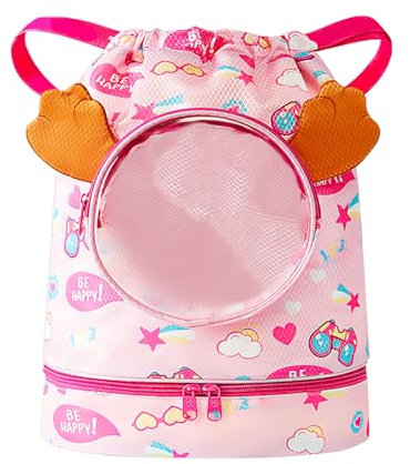 ZoneYan Schwimmrucksack Wasserdicht - Kinder Schwimmtasche mit Nassfach, Rucksack mit Kordelzug, Nasser und Trockener Sportrucksack, Strandrucksack mit Trennung Schuhfach (Dog-Rose)