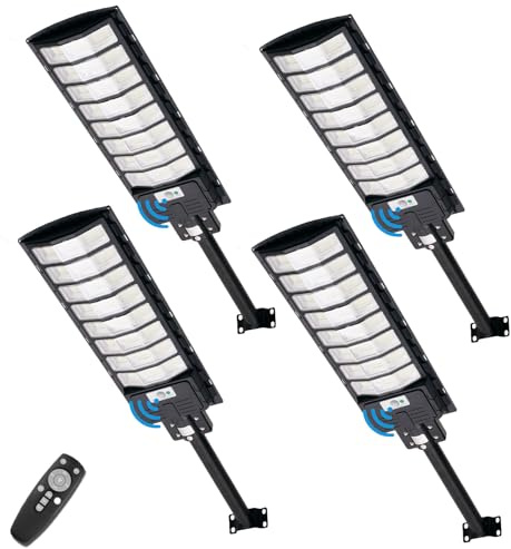 Sararoom 800W Solar Straßenlaterne, 720 LED Strassenlaterne Außenleuchte, Solarlampen Außen mit Bewegungsmelder - 4er 6500K IP65 Wasserdicht Solarstrahler Sicherheitsleuchte für Garten Garage Hof Wege