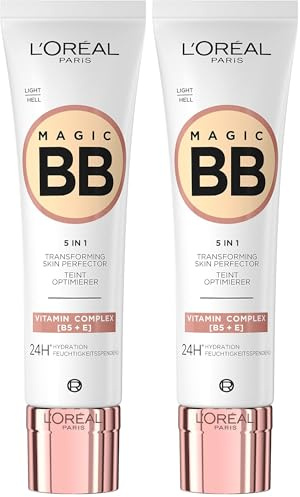 L'Oréal Paris Getönte Tagescreme, Für 24h Feuchtigkeit und einen ebenmäßigen Teint, Magic BB Teint Optimierer, Nr. 02 Light (Hell), 1 x 30 ml (Packung mit 2)