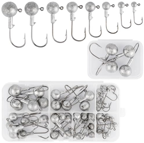 GHVACZS 50 stycken jigghuvuden, 8 modeller jigghuvud set med avtagbar förvaringslåda, lämplig för gummifiskar gös fisketillbehör (1/1,8/3,5/5/7/10/14/20 g)