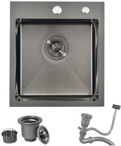 Bokaiya Évier 1 Bac Inox, 40 x 45 cm, Noir Petit Évier Cuisine InoxInoxydable, Lavabo Cuisine pour Meubles 45 cm, Installation de Comptoir Vasque avec Dernier Siphon et Trop-plein