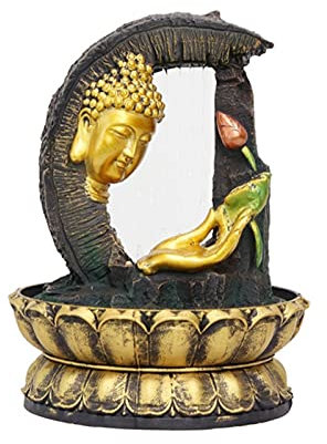 Fontana da interni Feng Shui Fatto a mano in oro Buddha Feng Shui Fontana d'acqua domestica Paesaggio acquatico con sfera luminosa a LED Ornamenti fortunati Artigianato for ufficio Decorazione domesti