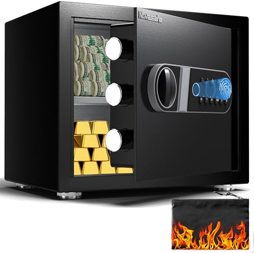 Biometrischer Tresor, Fingerabdruck-Heimsafe mit feuerfester, wasserdichter Tasche und Schlüssel, 0,8 cu ft Sicherheit Geldsafe für Bargeld, Schmuck, Wertsachen, digitale elektronische Tastatur,
