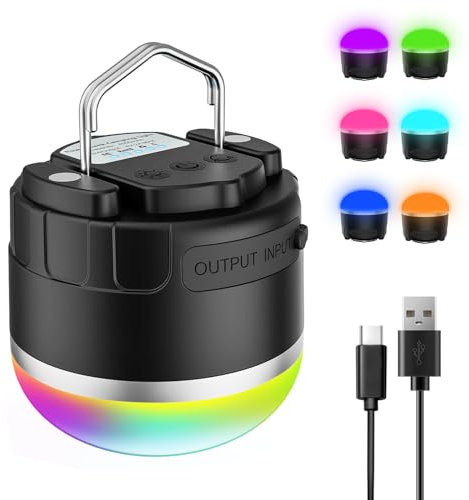 Lanterne de camping LED rechargeable 1000 lm, lumières de tente portables avec couleur RVB, lumières de camping étanches IP65, base magnétique, lampe suspendue d'urgence 4000 mAh pour pannes de