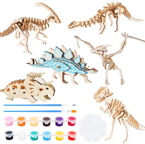 Fonyet Dinosaurier Holz Bastelset für Kinder 155 Stück Basteln Kindergeburtstag 3D Dinosaurier Puzzle zum Bemalen und Basteln, DIY Dino Holz bastelset kinder 4+ jahre (Dinosaurier)