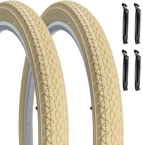 SIMEIQI 2 Pack Cream Cruiser Bike Tires 26x2.125 Replacement Bike Tires for City Hybrid Bicycles