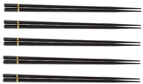 5 Paires De Baguettes Pointues Réutilisables Anti-Brûlure En Alliage Pour Ustensiles De Table - Idéal Pour Maison Et Restaurant (Noir)