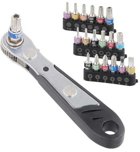 Set di 19 Chiavi a Cricchetto Magnetiche 1/4 Pollici Cacciavite a Cricchetto, Mini Cricchetto Reversibile con Embouts Phillips Fessura Hex e Torx Cacciavite a Cricchetto per Gadget Auto Case e Macchin