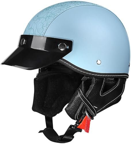 Retrò Mezzo Casco Moto Caschi Jet Casco Scodella Portatile, DOT/ECE Omologato Mezzo Elmetto Da Moto Retrò Con Visiera Parasole, Per Uomo Donna Biker Cruiser Scooter Touring 7,L=59-60CM