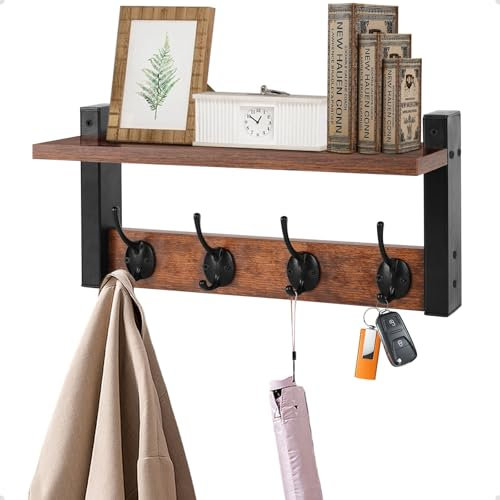 JiangLin Schlüsselbrett Holz mit Ablage, Heim Dekor Schlüsselhalter, Schlüsselablage Wand mit 4 Schlüsselhaken, Schlüsselbrett Holz für für Eingang, Flur, Badezimmer, Küche