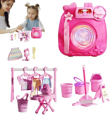 Waschset für Kinder, interaktive Waschmaschine für Simulationsspiele, Waschmaschine und Trockner für Kinder, Miniaturzubehör, Lern- und Lernspielzeug