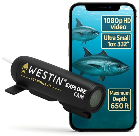 Westin Underwater Explore Camera 28g - Angelzubehör zum Karpfenangeln, Trail Kamera mit Full HD 1080p, wasserdicht 200m, lebendige Farben, 1h 25min Akku,