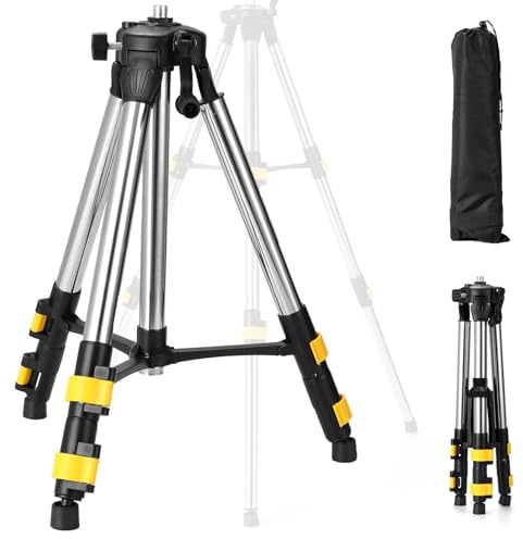 Construction Tripod for Laser and Levelling Devices, 5/8 Inch Thread Interface with 1/4 Inch Adapter, Stainless Steel Tripod Telescopic Tripod (Working Height 37-110 cm) with Storage Bag