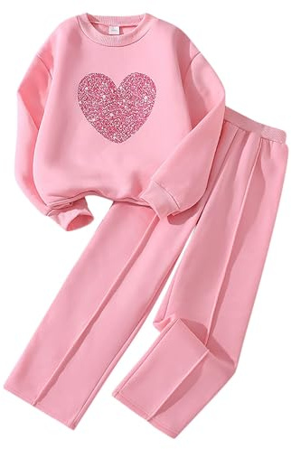 Kids Tracksuit Set Girls Long Sleeve Crop Top Pullover Sweatshirt and Trousers Clothing Sets for Girls Trendy Spring Winter Cute School Casual Jogging Sport Streetwear 5-12 Years (Pink, 7-8 Years)