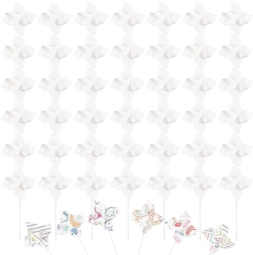 CRASPIRE 48 Ensemble de Moulins à Vent en Papier Artisanal Kits de Bricolage Blancs Vierges Vos Propres Moulins à Vent pour Garçons et Filles Activités D'Été Groupe Scolaire Garderie Artisanat Projet