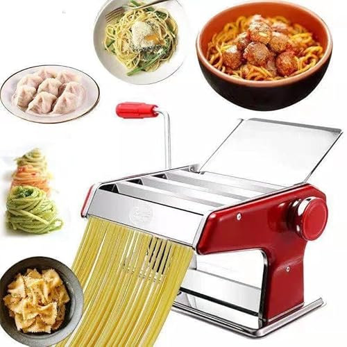 Machine A Pates Fraiche,Acier Inoxydable Laminoir A Pate,Machines À Pâtes,Comprend 9 Réglages D'Épaisseur Réglables Et 3 Couteaux,Presse À Rouler La Pâte Pour Pâtes,Fettuccine,Lasagne (Rouge)
