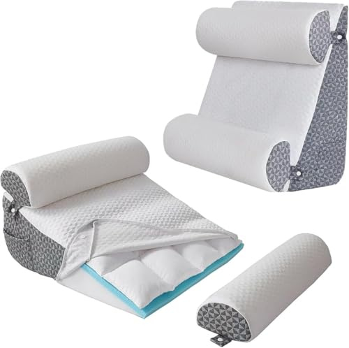 JORNH Orthopedic Bed Wedge Pillow Set, Support Pillows for Sleeping with soft Cushion,Memory Foam Wedge Pillow Support Cushion, Bed Wedge for Back and Leg Pain Relief,(white-gray)