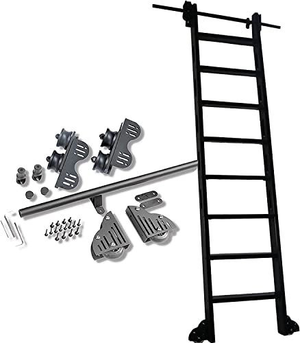 Rollleiter-Hardware-Bibliothek, einziehbares Schiebeleiter-Hardware-Kit (ohne Leiter) + Verlängerungsschiene, runde Rohr-Mobilleiterschiene, für Bücherregal/Dachboden/Zuhause (Größe: 3,3 Fuß