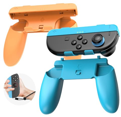 CloudValley 2-in-1 Grips Kit for Nintendo Switch 2 Joy-Cons [Holder + Wrist Strap] - Wear-Resistant Ergonomic Controller Holder, Enhanced Comfort Accessories, (Blue + Orange)
