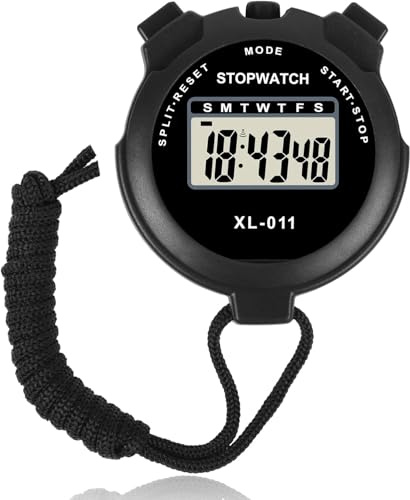 Digital Sports Stopwatch Timer with Countdown & Alarm – Shockproof Waterproof Timer for Coaches, Running, Swimming, Training, Gym, Fitness (Black)