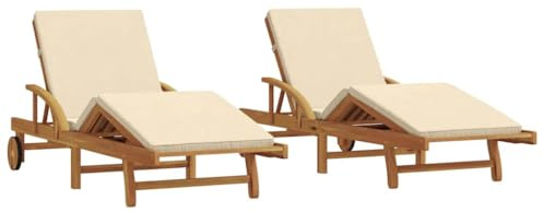 vidaXL Transat 2 pcs Beige 200 x 67 x 84 cm Bois d'Acacia Massif, Mobilier de Jardin, Chaise Longue Moderne, Rectangulaire, Dossier réglable, Repose-Pieds Ajustables