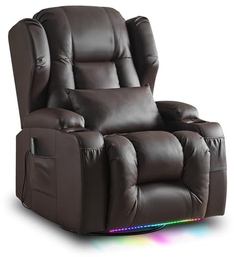 SAMERY Doppelmotor Fernsehsessel Elektrisch Verstellbar, Kunstleder Relaxsessel mit Liegefunktion, 240° Drehbar, 30° Wippbar, Massage Heizung, USB/LED – Kinosessel TV Sessel Sofa Chair für Wohnzimme