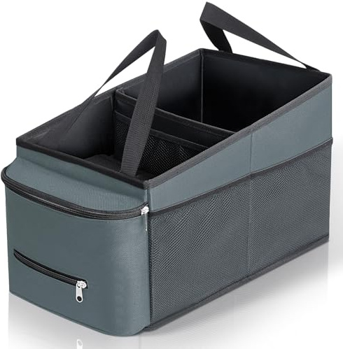 Cozary Autositz Organizer, Auto Organizer Kinder für Spielzeug, Bücher, Snacks, Organizer Auto Rücksitz Kinder mit Becherhaltern und Netztaschen, Rücksitz Organizer Zusammenklappbar, Dunkelgrau