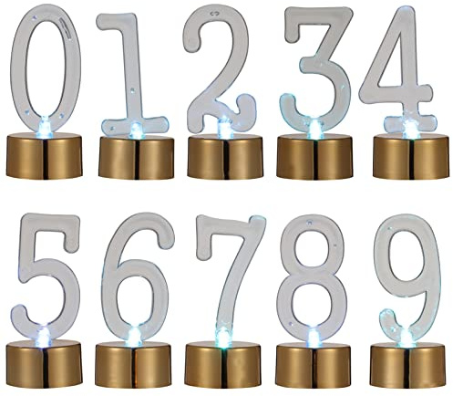 ABOOFAN Zahlenkerze 10 Stück Goldene Kunststoff Flammenlos Kerzenlichter | LED Zahlen Geburtstag, Rauchfrei und Tropffrei, 3 Knopfzellen Inklusive für Sichere Deko