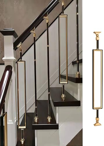 Balaustre de aluminio para escaleras, kit completo de barandilla cuadrada negra y dorada con soportes planos para interiores y exteriores, para terraza, jardín, loft, villa