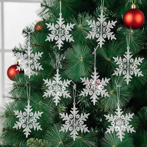 12 Stück Schneeflocken Weihnachtsbaum Anhänger, Acryl Eiszapfen Christbaumschmuck Hängende Kristall Weihnachten Ornamente für Weihnachten Winter Dekoration