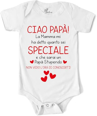 MyFirstwo Body Neonato Festa del Papa' - Mamma mi ha detto che sei Speciale - Tutina Manica Corta 100% Cotone Morbido, Simpatica Idea Regalo Annuncio Nascita Maschio e Femmina Baby Shower 0-6 mesi