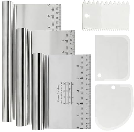 ZHIYUQL Juego de 3 espátulas de acero inoxidable, tarjeta de masa antideslizante grande con escala de medición, cortador de masa para tartas, tartas, pizza, pastel, Dough, utensilios para hornear (15