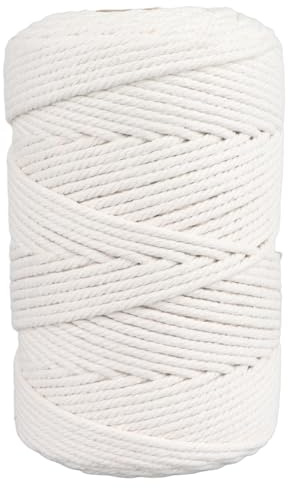 Haofy Cordoncino per macramè, Cordoncino per macramè Bianco 4 Mm X 21,9 Iarde in Cotone per Appendere a Parete Fatto a Mano, Grucce per Piante, Artigianato, Lavoro a Maglia,
