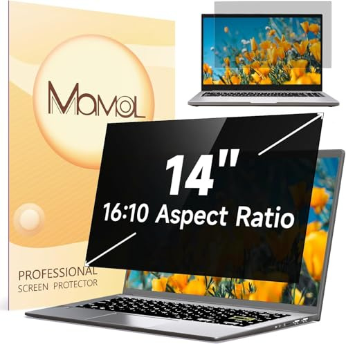 Mamol Laptop Privacy Screen 14 Inch 16:10 Aspect, Anti Glare Blue Light Privacy Filter Protector, Removable 14inch Security Shield Compatible With Hp/Dell/Acer/Lenovo/ThinkPad/Samsung/Asus/Sony