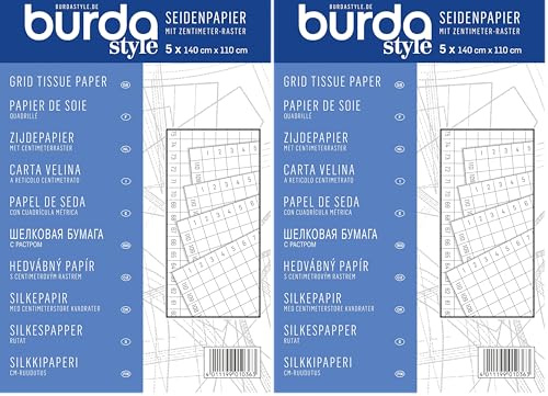 Burda Style Seidenpapier mit Zentimeterraster | Halbtransparent | 5 Blätter 140 x 110 cm - Blau, Einheitsgröße (Packung mit 2)