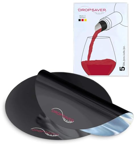 DROPSAVER® Weinausgießer Plättchen – Tropffreier Ausgießer für Wein & Sekt – Wiederverwendbar aus PET-Folie – Made in Germany – auch als Weingeschenk Schwarz 5