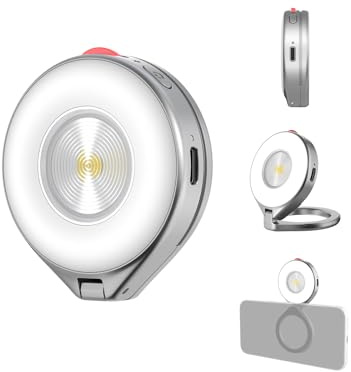 TELESIN 2-in-1 Magnetic Flash & Beauty Selfie Light for iPhone, CRI 85+, 15W COB LED Phone Fill Light, Magsafe Selfie Light, 180° Flip, Control with Button & Bluetooth, for Night Selfies, Sliver