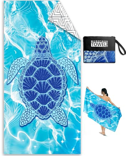 Mikrofaser Strandtuch - 180 x 90 cm Doppelseitiges Strandtuch XXL, Sandfreies Leichtes Weiches Strandhandtuch Groß, Saugfähig & Schnelltrocknend Mikrofaser Handtuch mit Tasche für Strand Schwimmen | Extra großes, doppelseitiges, leichtes Strandtuch, sandfrei, saugfähig, schnell trocknend, mit Netztaschen für Reisen und