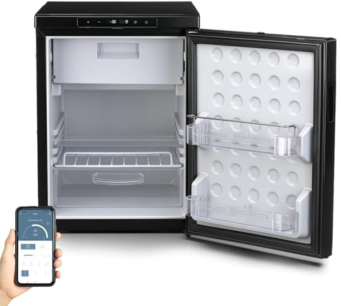GEARFLOW 50L Kompressor Kühlbox, Wohnmobil Kühlschrank mit APP-Steuerung, 12/24V und 230V Kühl-Gefrier-Kombination, Auto Kühlbox mit LED-Leuchten, bis -20℃ Kompressor Kühlschrank für Auto LKW Camping