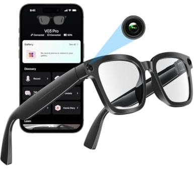 ONKELYIM Occhiali Intelligenti con Fotocamera e Bluetooth, 8 MP, HD 1200p | Funzionalità di Registrazione Foto/Video/Audio, Traduzione in Tempo Reale, Assistente Vocale e Riconoscimento Degli Oggetti