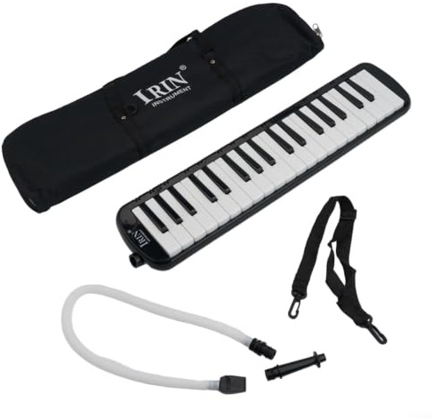 Melodica 37 teclas, teclado colorido de tono de piano, instrumento de viento portátil con tubo, boquillas, bolsa de transporte, para estudiantes principiantes (negro)
