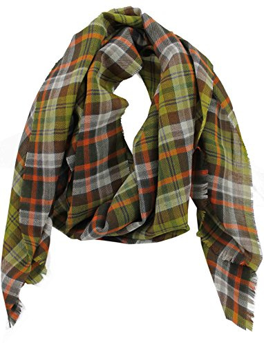 Rotfuchs Schal Webschal Karo modisch grün braun 100% Wolle (Merino) R-620