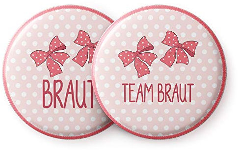 Spielehelden Süße Junggesellinnenabschied Buttons Pink und mit Schleife – Schöne JGA Accessoires und Geschenk für die Braut