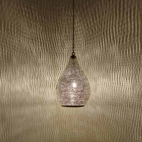 Lampe suspendue orientale Véritable laiton argenté Artisanat Egypte Superbes effets lumière 1001 nuit Sada D20 Diamètre: 20cm Hauteur(avec suspension): 80cm Hauteur(sans suspension): 32cm EL2180