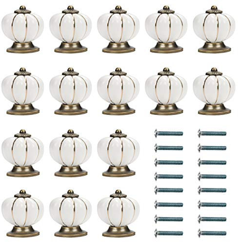 Kurtzy Möbelgriffe aus Keramik, für Küchenschranktüren, 3,6 x 3,9 cm, Weiß und Gold, 16 Stück