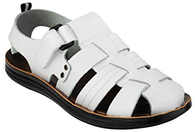 Xposed Mens Leather Cross Strap Sandals Jesus Style Summer Holiday Beach Walking Mules[SANDAL-2201,44,White]