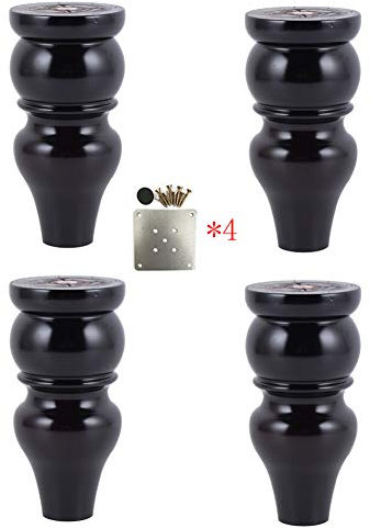 Schwarze Massivholz-Möbelbeine,Eukalyptus-konische antike Möbelstützbeine (4er-Set),für Sofa/Bett/Couchtisch/Bettschrank/komplettes Zubehör